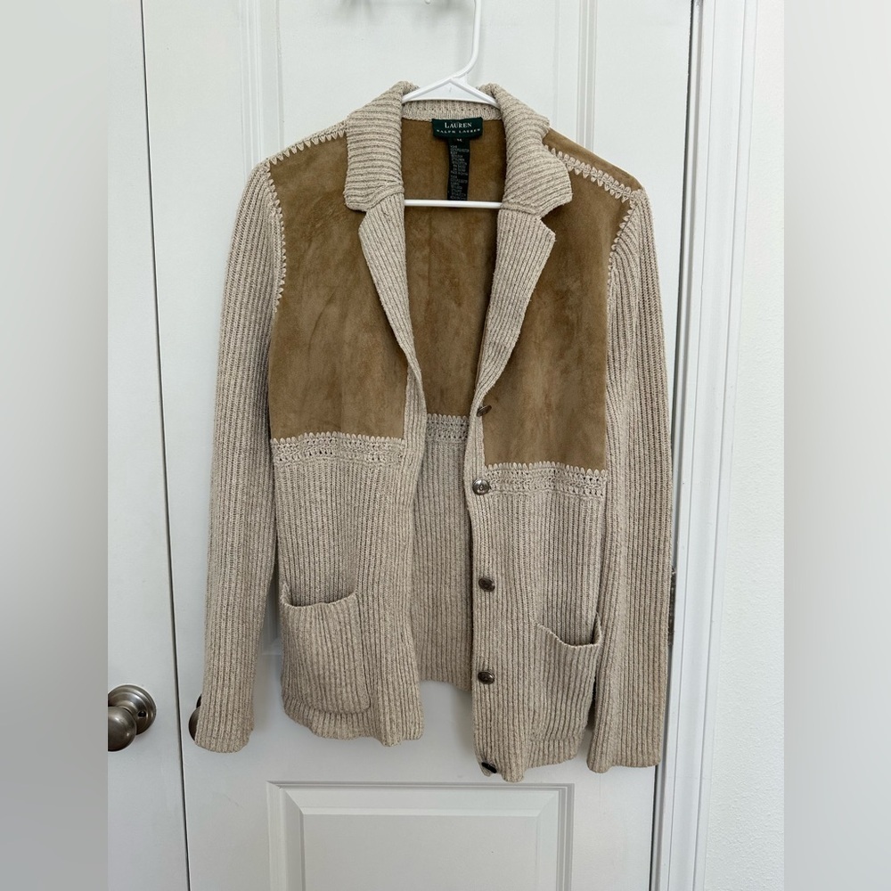 Lauren Ralph Lauren Women’s Beige/Tan Vintage Collared Cardigan Jacket - Size M